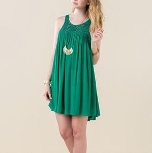 MILLY Green Solid Crochet Shift Dress